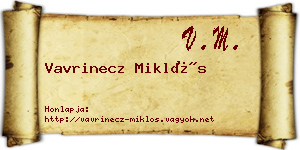 Vavrinecz Miklós névjegykártya